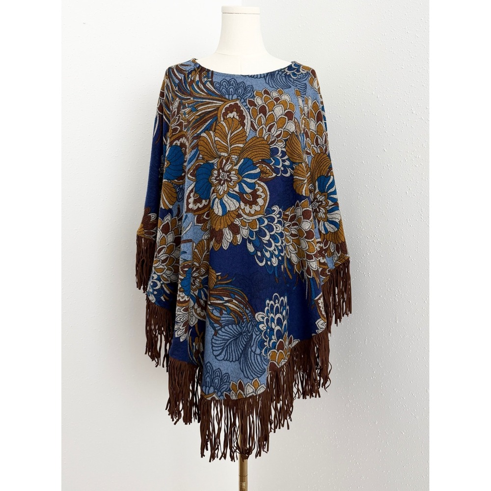 Susan Graver Floral Fringe Cozy Knit Poncho Tunic Boho Festival Western (M/L)